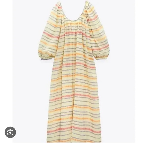 Zara midi dress yellow semi sheer sz small - Picture 3 of 8